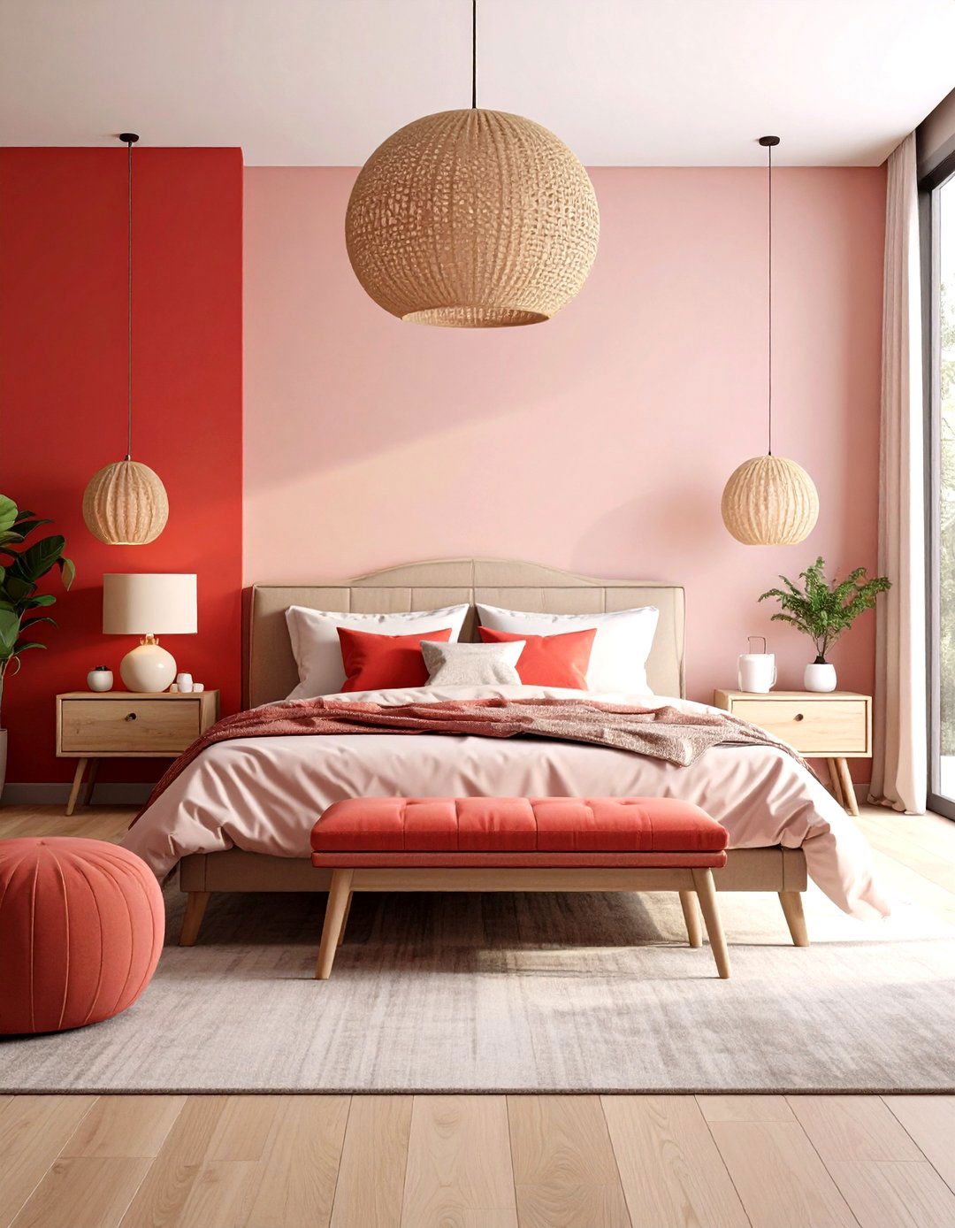 Red and Pink Color Block Bedroom - 30 red bedroom ideas