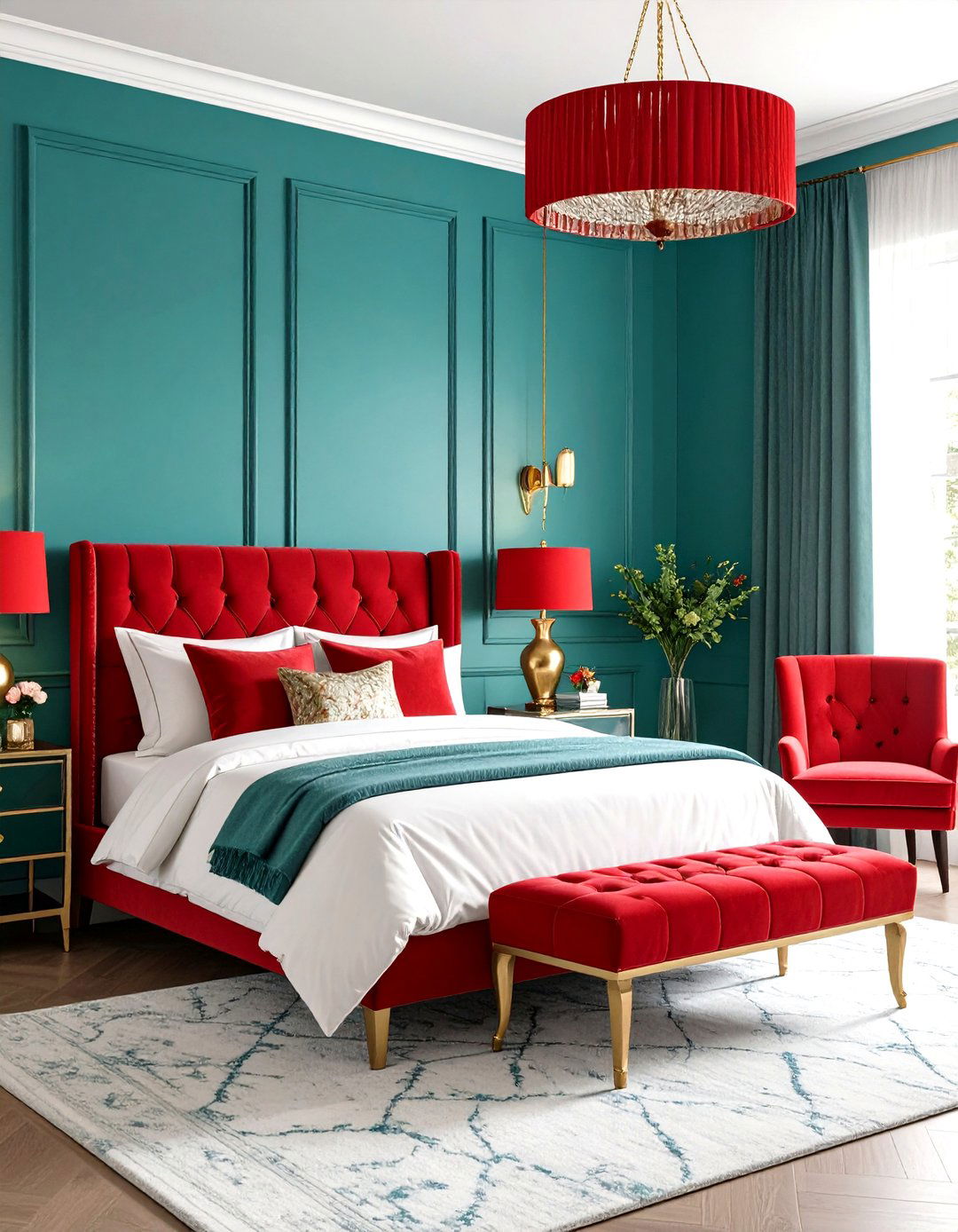 Red and Turquoise Bedroom - 30 red bedroom ideas