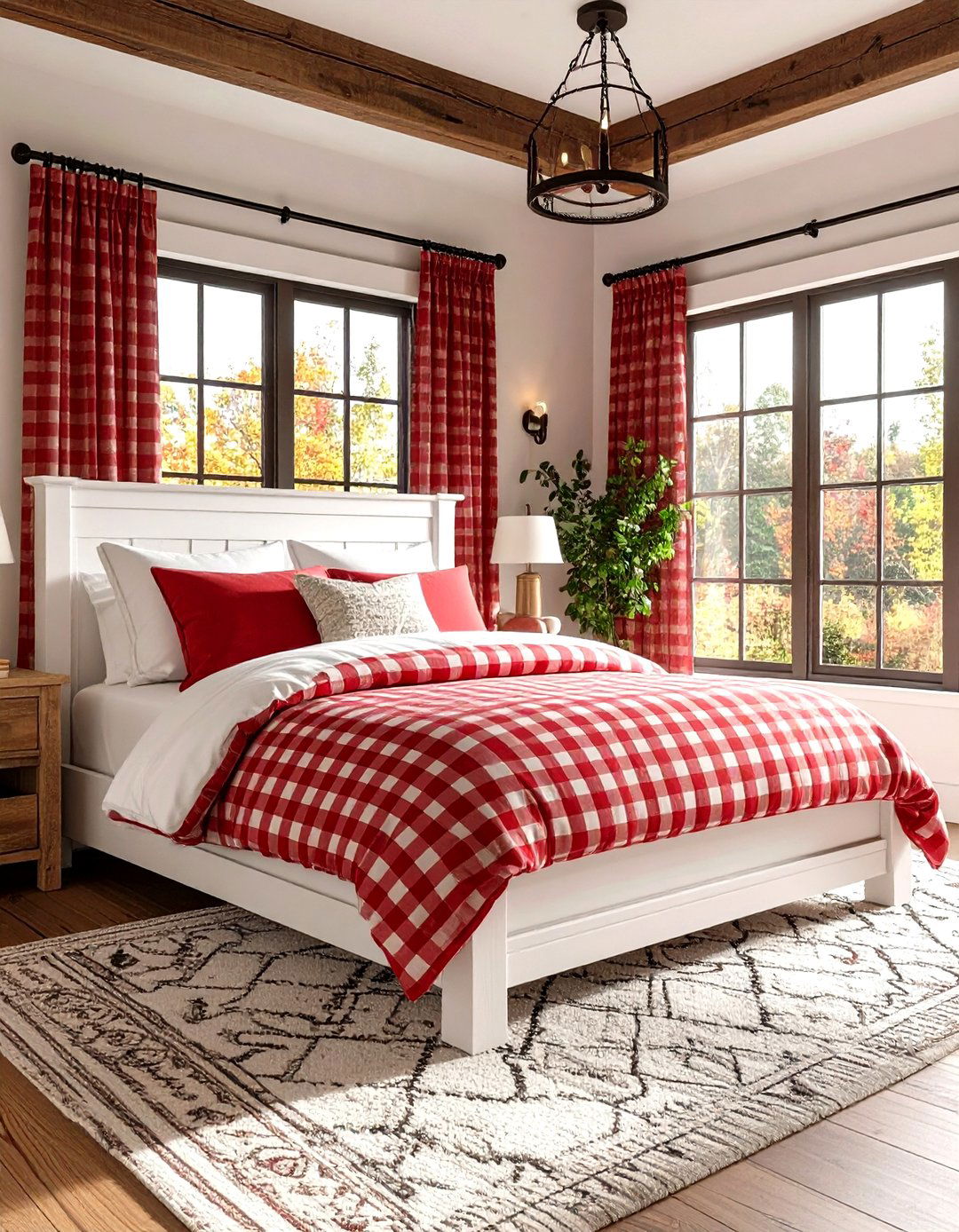 Red and White Gingham Bedroom - 30 red bedroom ideas