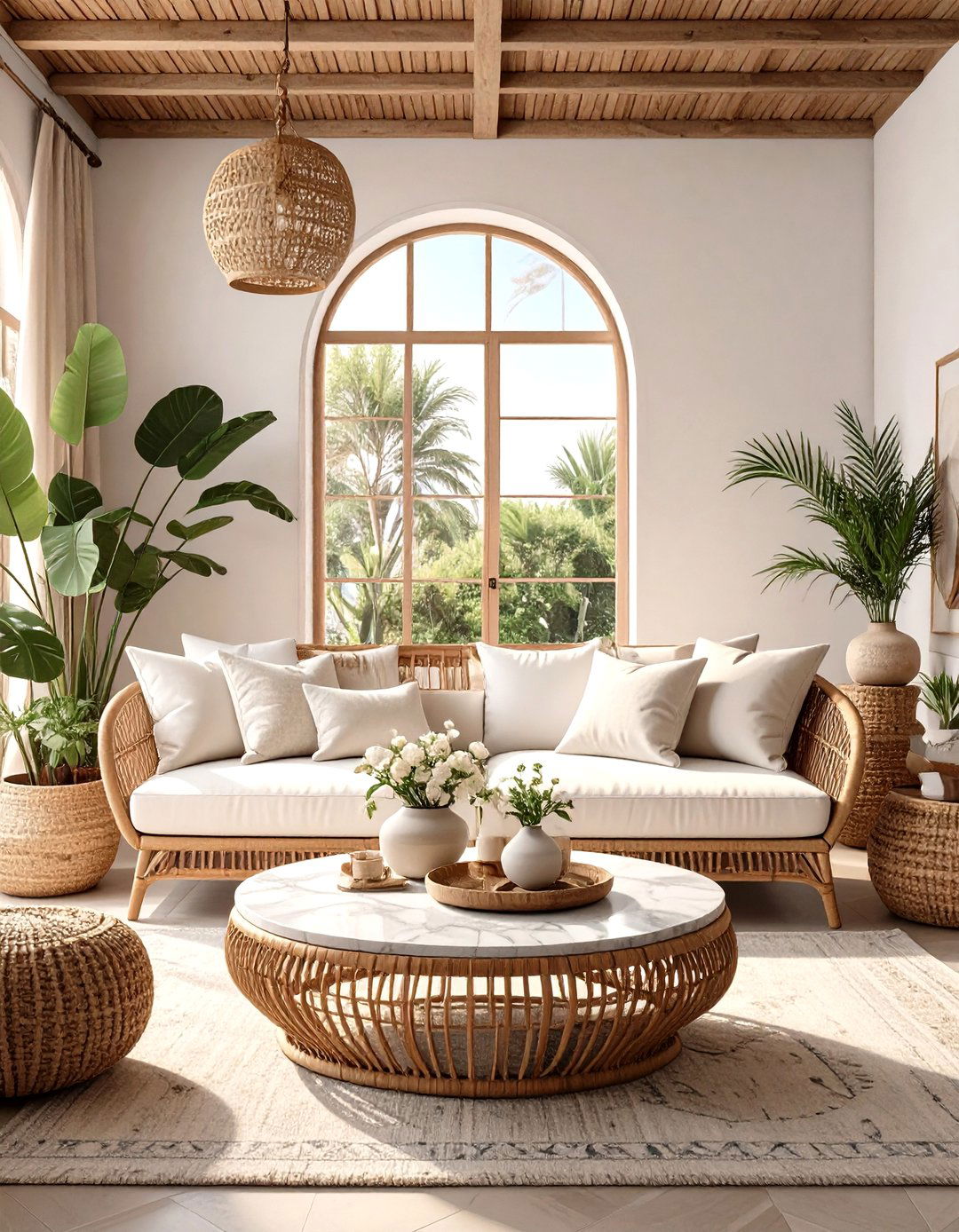 Refined Rattan and Wicker Living Room - 30 modern coastal living room ideas