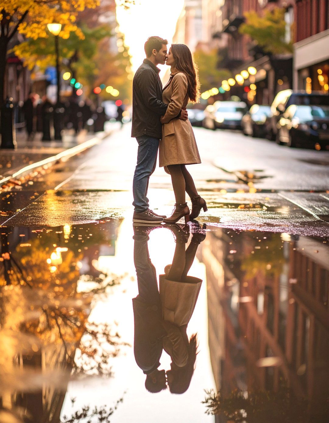 Reflections in a Puddle After Rain - 30 outdoor engagement photo ideas