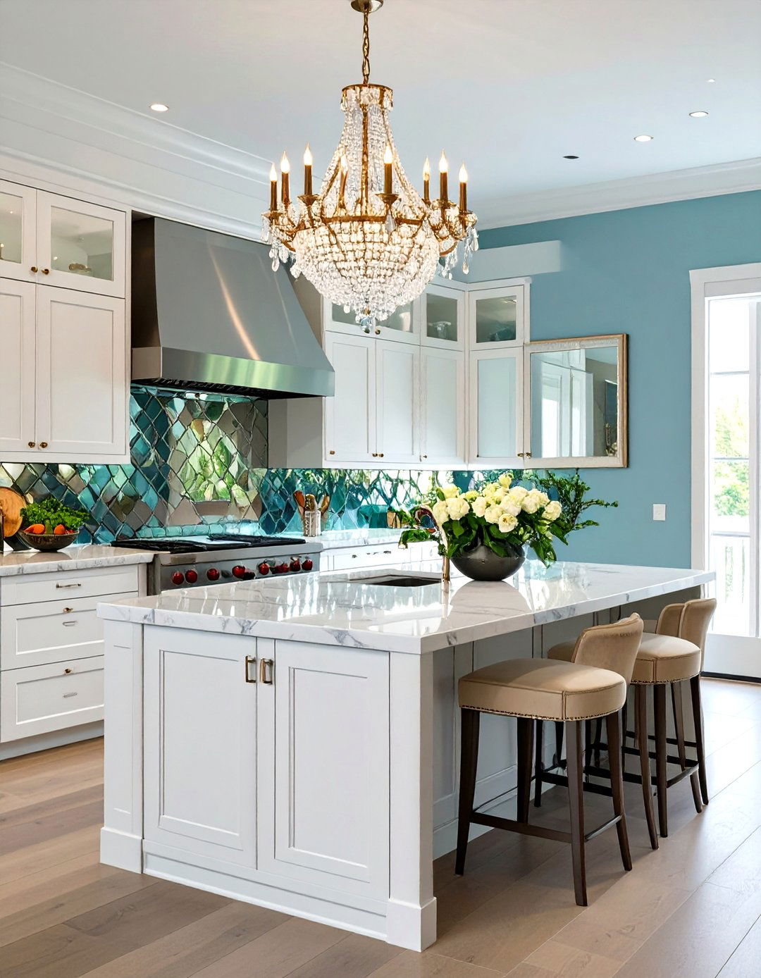 Reflective Mirrored Backsplash - 30 white cabinet kitchen backsplash ideas