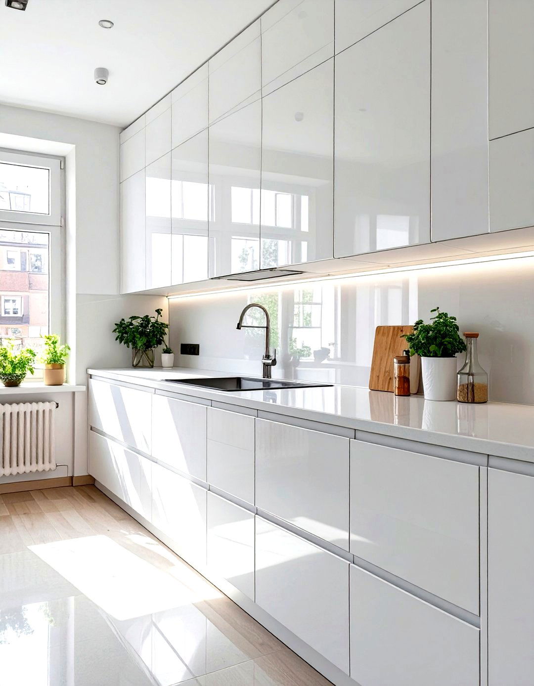 Reflective Surfaces with High Gloss Ikea RINGHULT Doors - 30 small ikea kitchen ideas