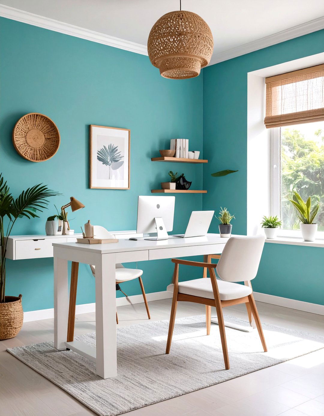 Refreshing Aqua and White Spa Like Office - 30 office color ideas