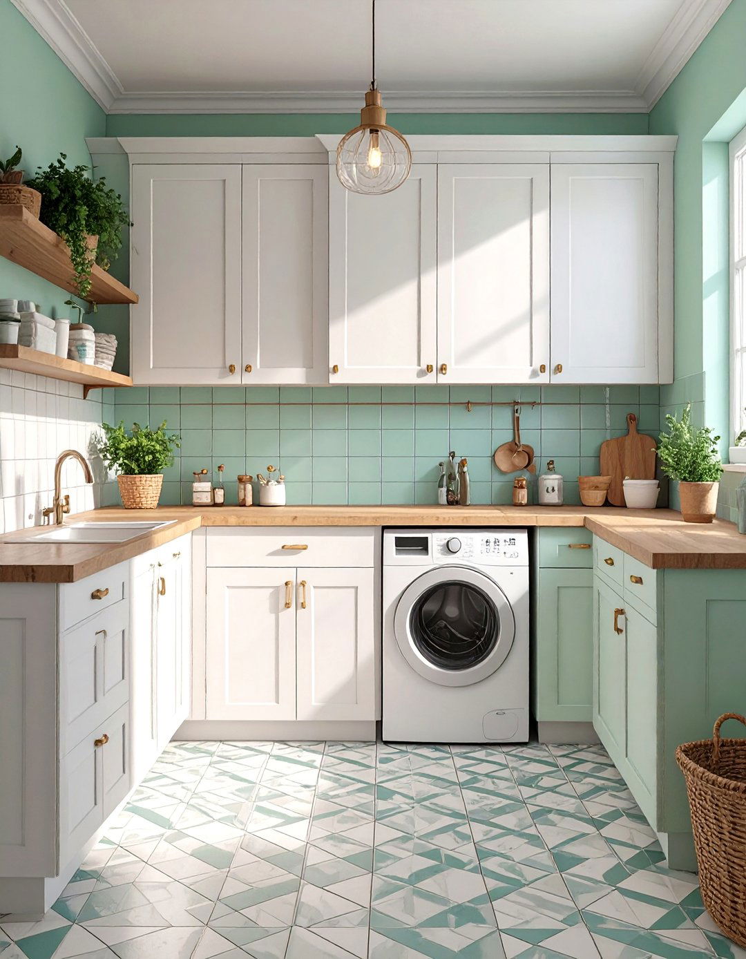 Refreshing Mint Green and White Basement - 30 basement color ideas