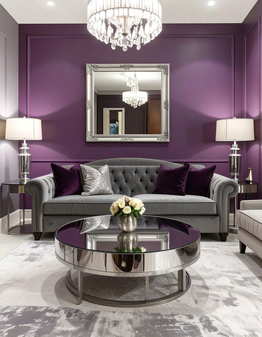 Regal Plum and Silver Basement Lounge - 30 basement color ideas
