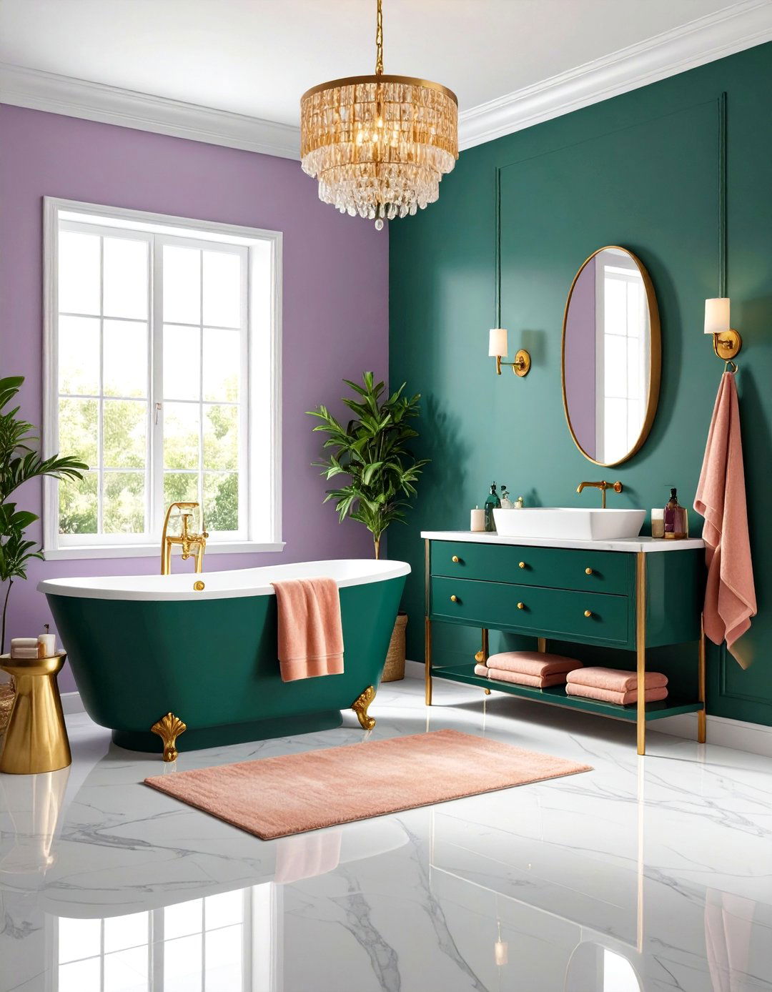 Regal Triadic Purple Green and Orange Bathroom - 30 interior design color wheel ideas