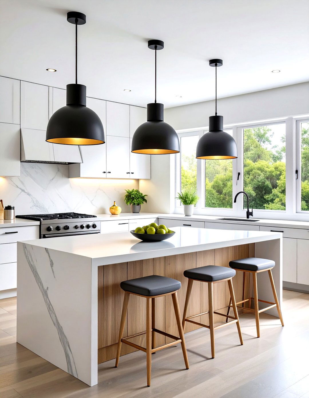 Repetitive Pendant Lighting Over an Island - 30 rhythm in interior design ideas
