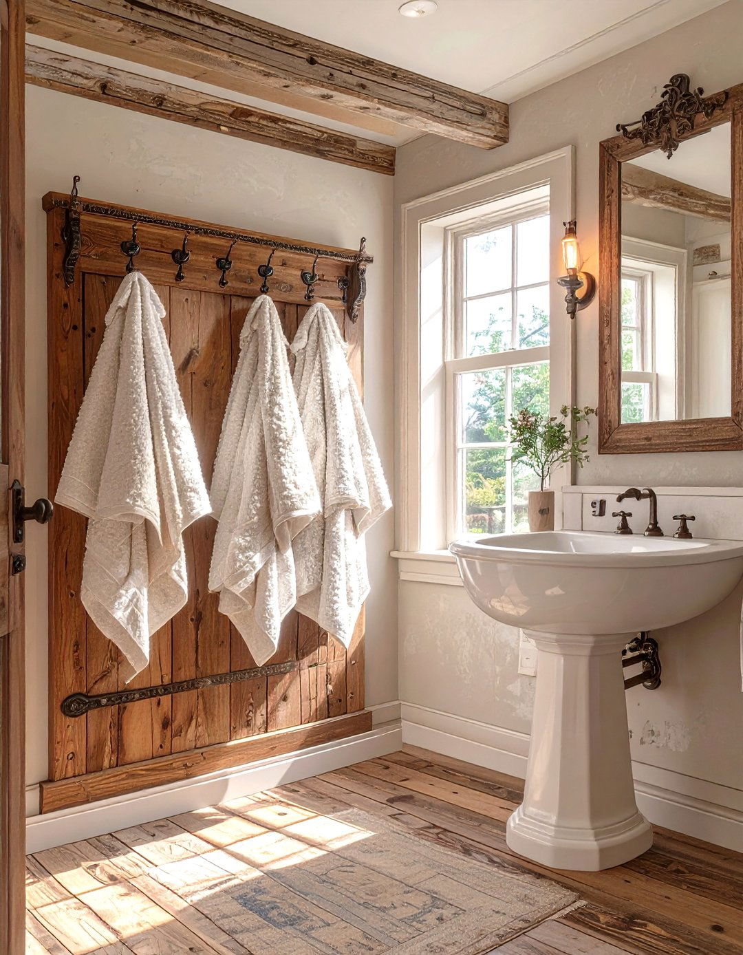 Repurposed Antique Coat Rack - 30 bathroom towel hanging ideas