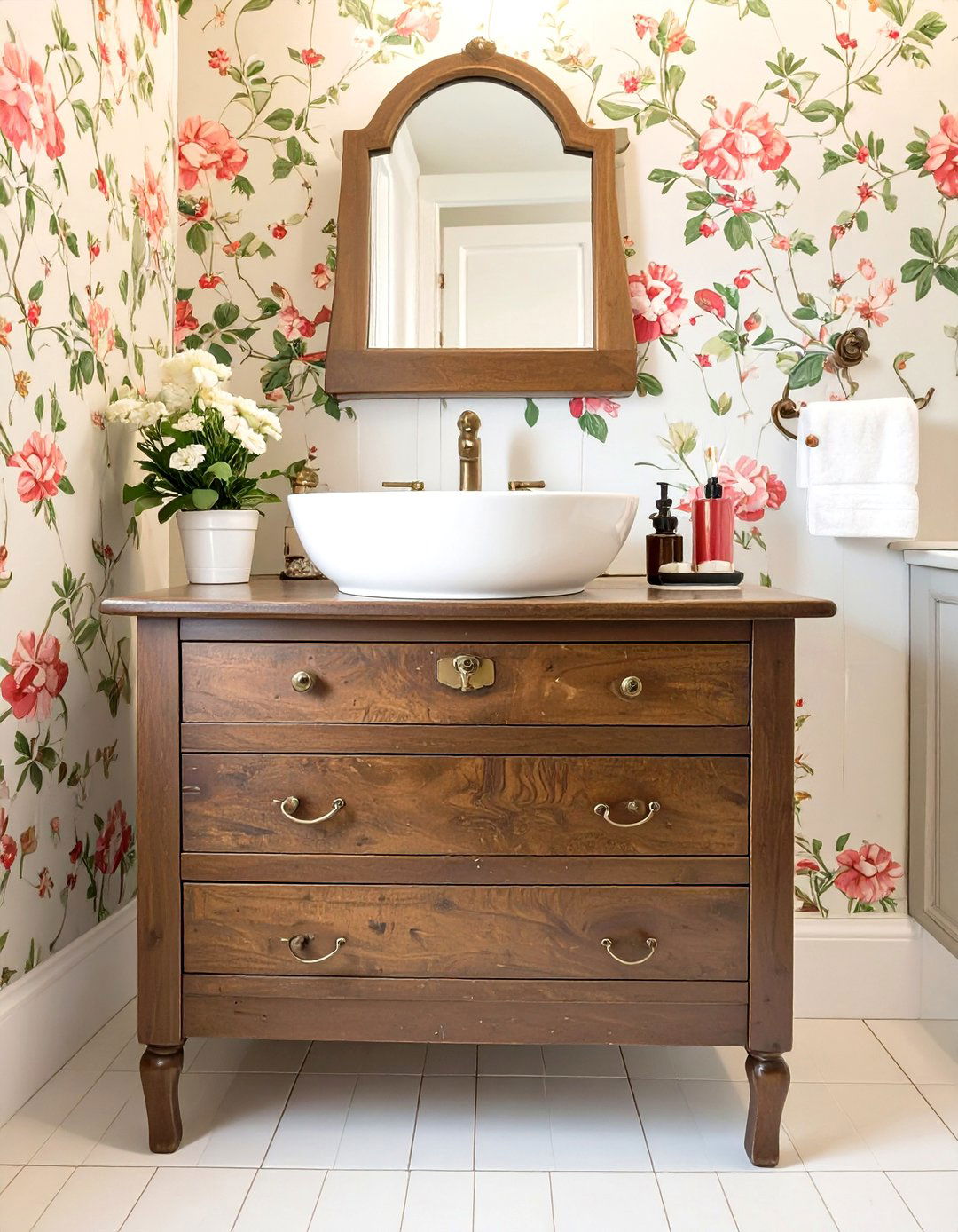 Repurposed Antique Dresser Vanity - 30 vanity ideas