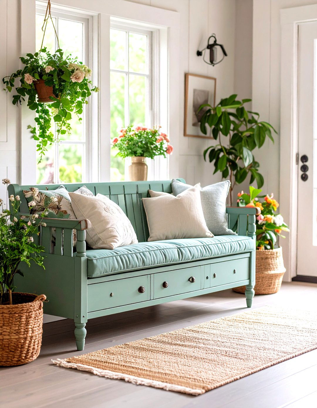 Repurposed Antique Entryway Bench - 30 entryway bench ideas