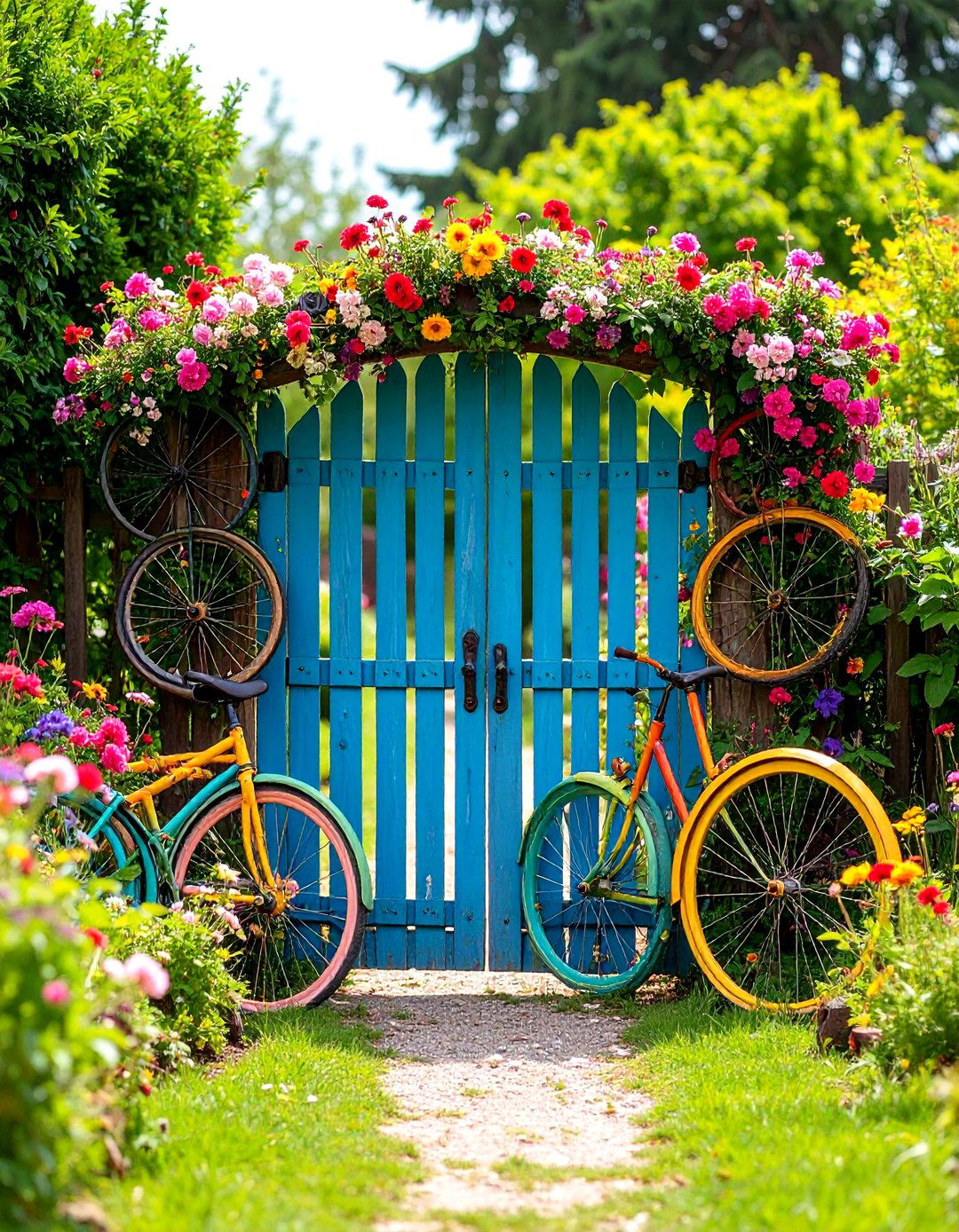 Repurposed Bicycle Garden Gate - 30 diy garden gate ideas