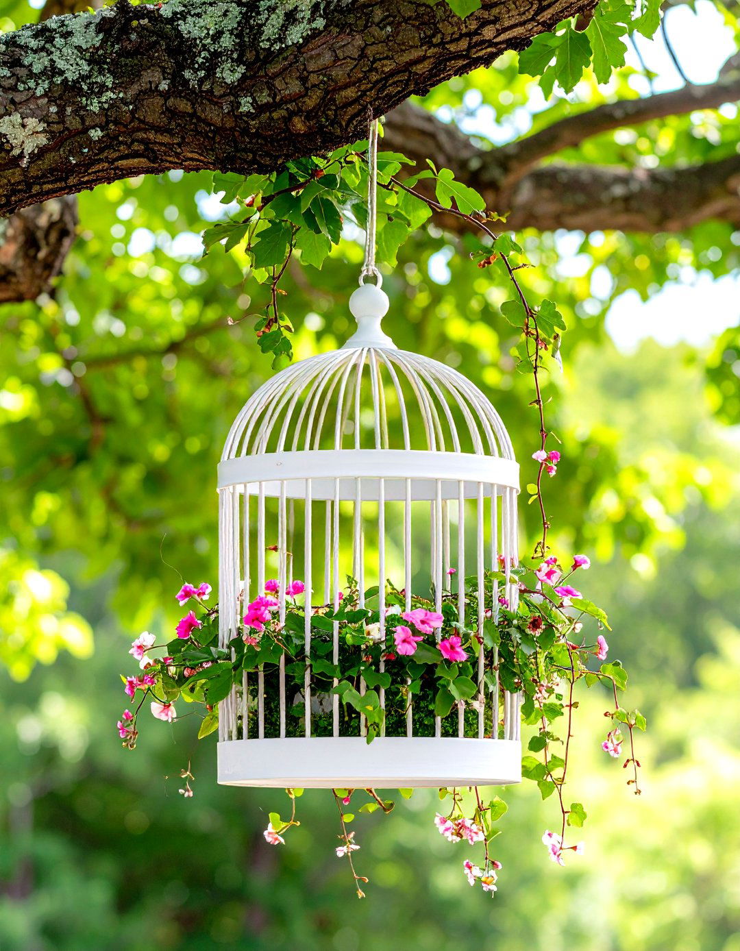 Repurposed Birdcage Outdoor Planter - 30 outdoor planter ideas