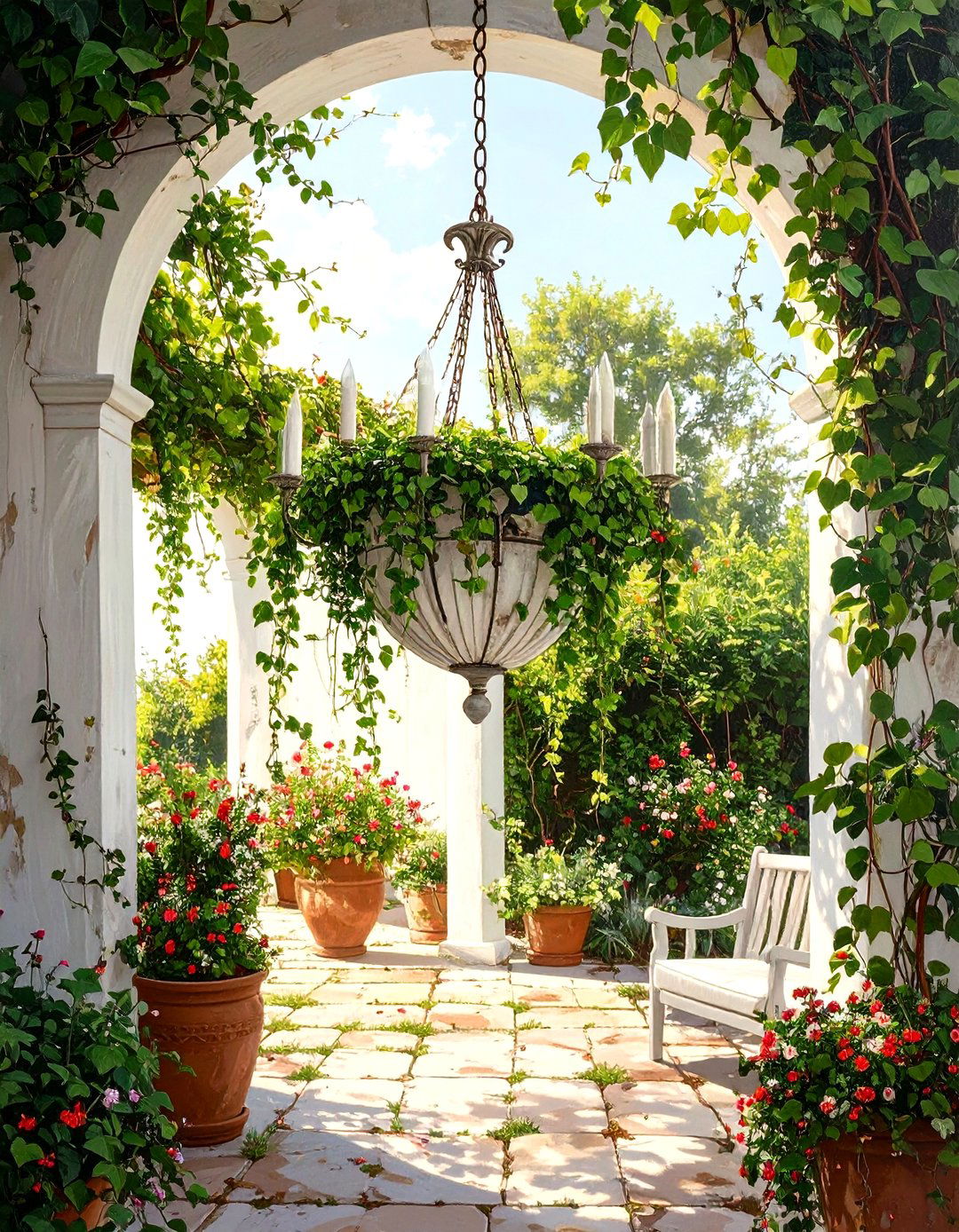 Repurposed Chandelier Planter - 30 outdoor patio ideas on a budget