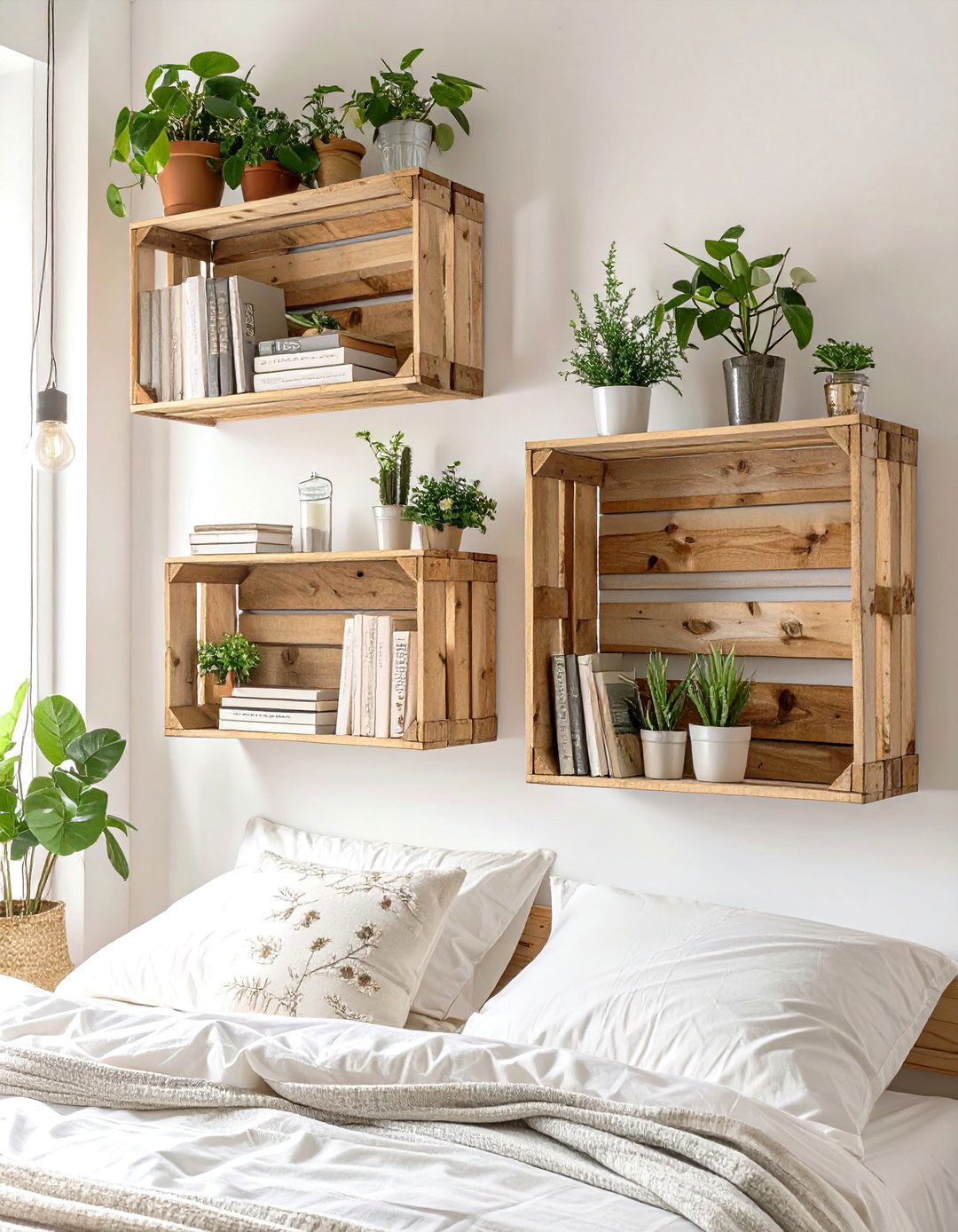 Repurposed Crate Bedroom Shelves - 30 bedroom shelf ideas