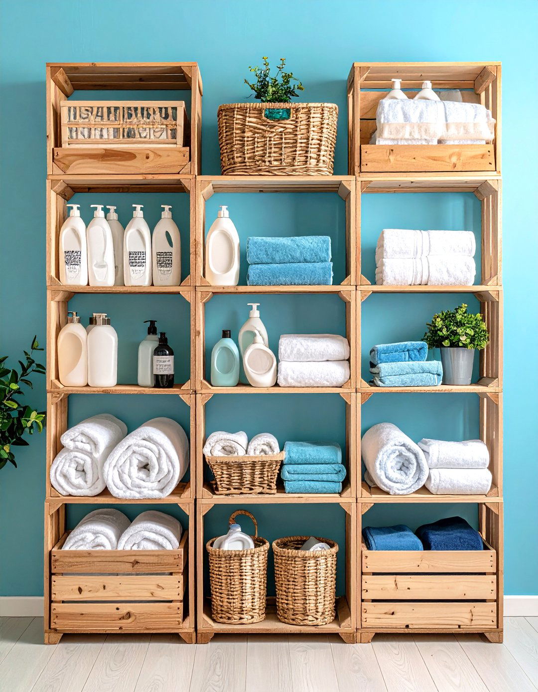 Repurposed Crate Shelving - 30 laundry shelf ideas