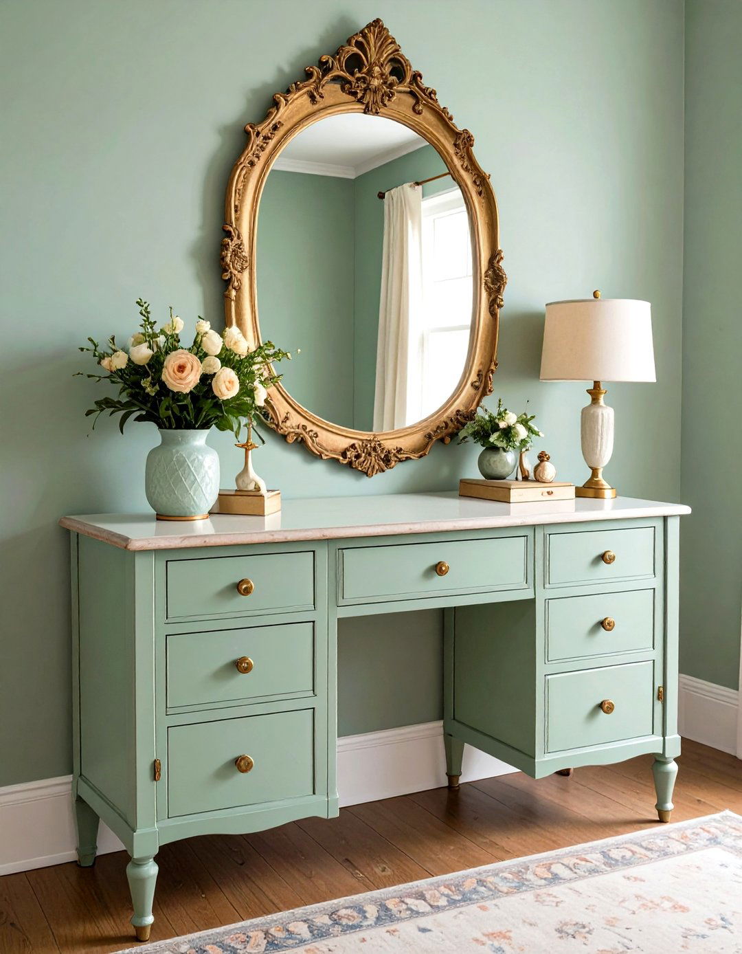 Repurposed Desk Vanity Station - 30 diy vanity ideas