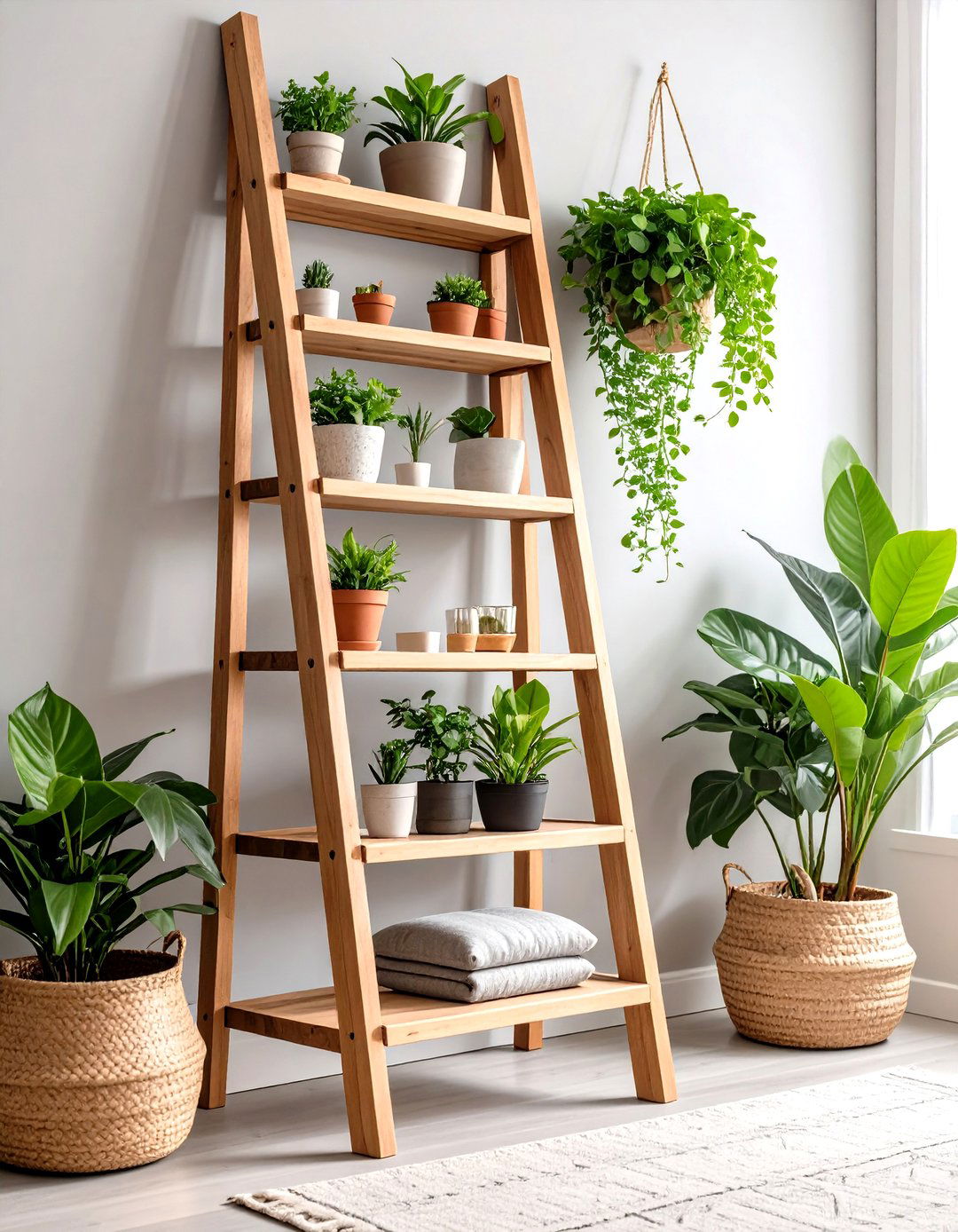 Repurposed Ladder Living Room Shelf - 30 living room shelf ideas