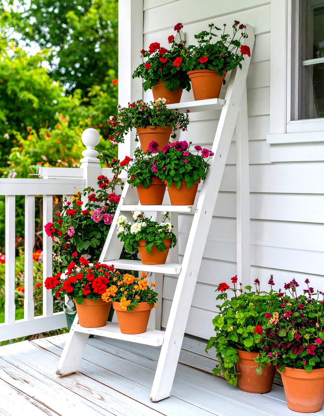 Repurposed Ladder Plant Stand - 30 patio decorating ideas on a budget