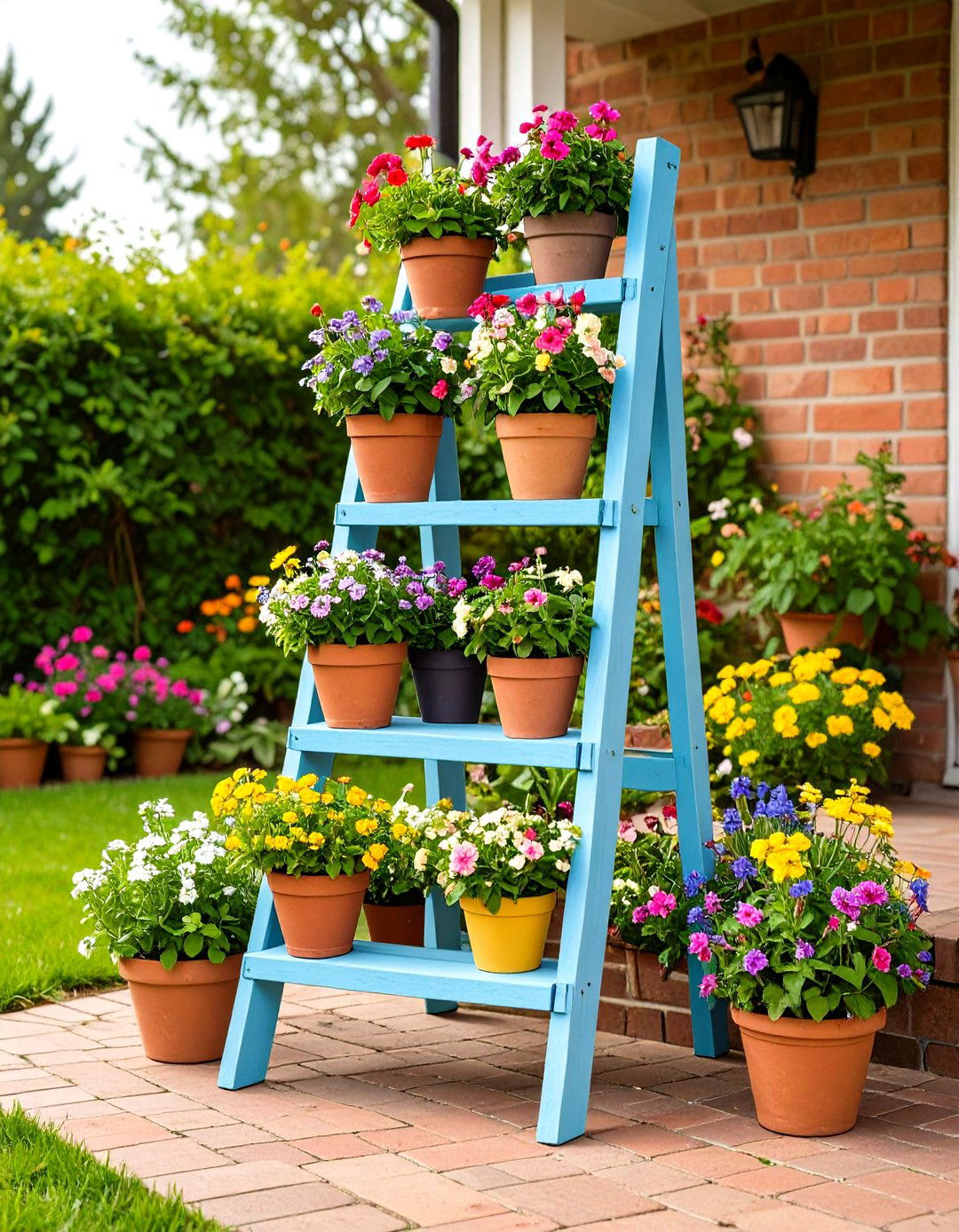 Repurposed Ladder Plant Stand for a Budget Patio - 30 patio ideas on a budget