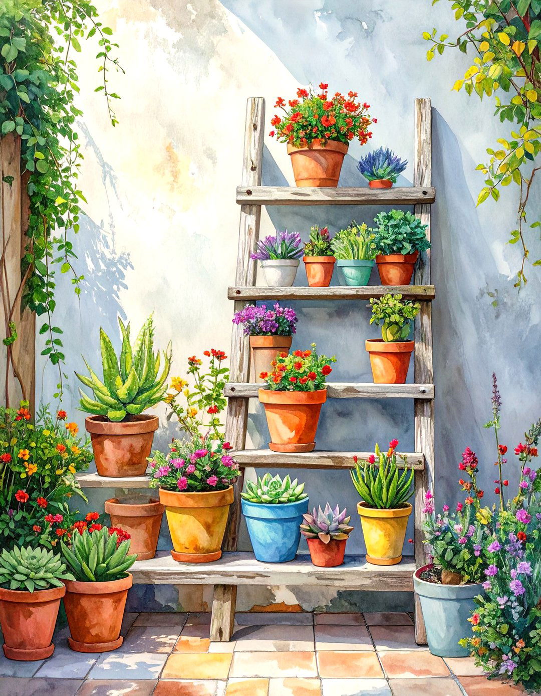Repurposed Ladder as a Small Patio Planter - 30 small patio garden ideas