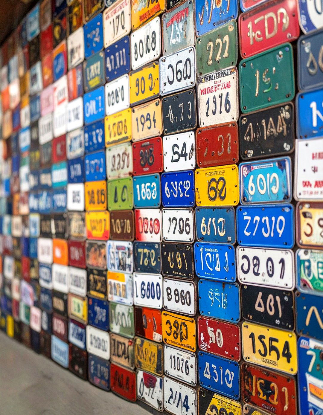 Repurposed License Plate Collage - 30 cheap garage wall ideas