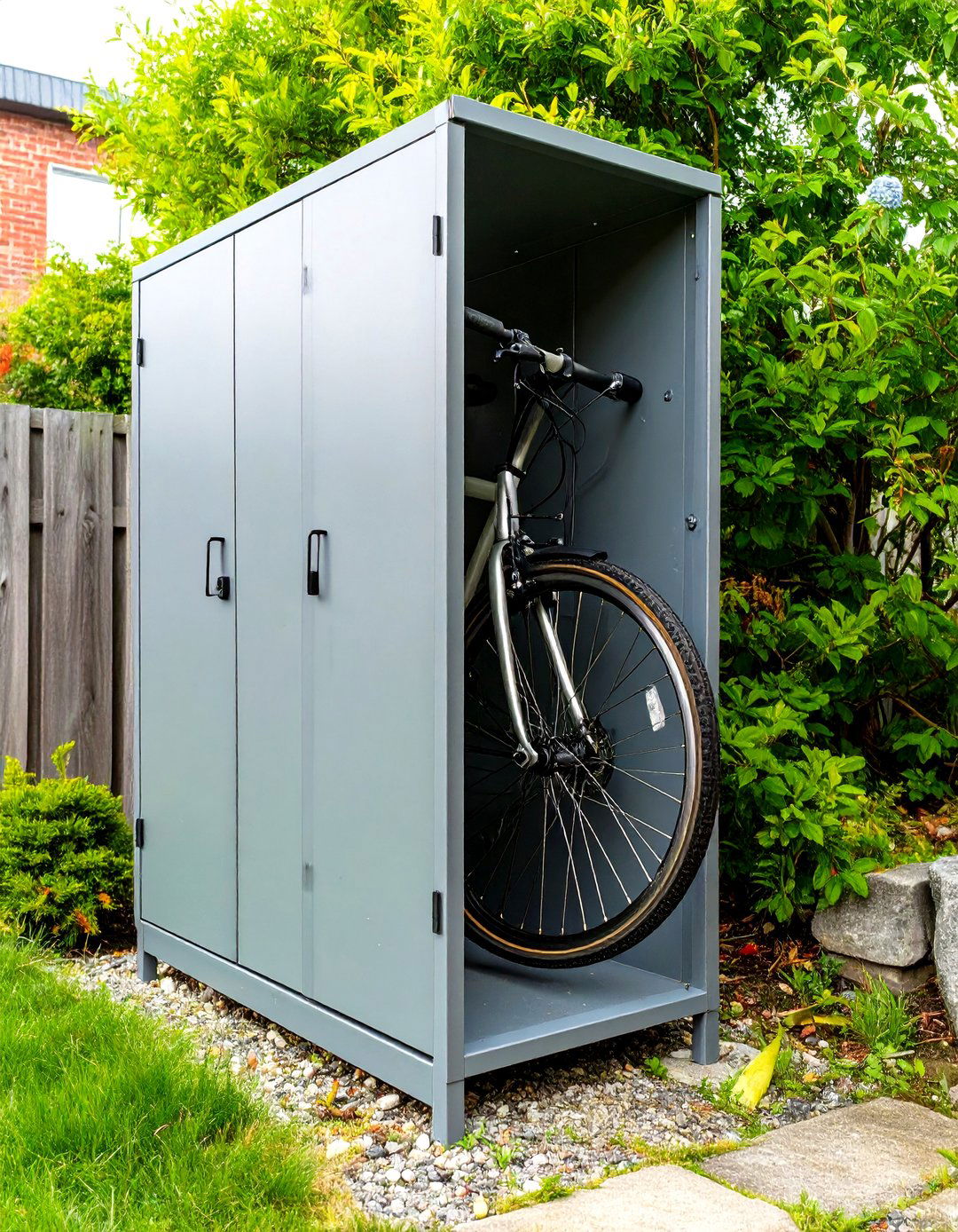 Repurposed Metal Cabinet Bike Garage - 30 outdoor bike storage ideas