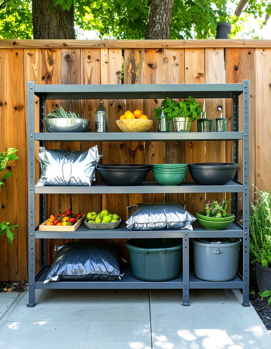 Repurposed Metal Shelving Unit - 30 outdoor kitchen ideas on a budget