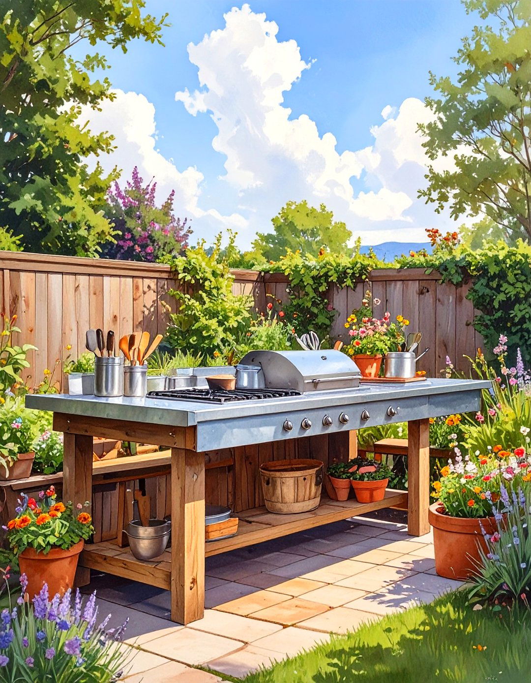 Repurposed Potting Bench Station - 30 outdoor kitchen ideas on a budget