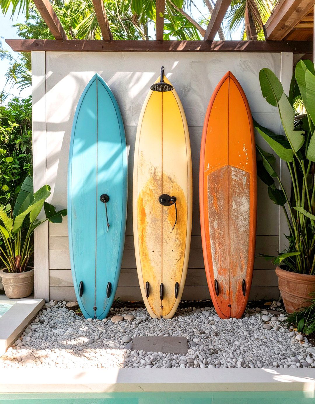 Repurposed Surfboard Shower Wall - 30 rustic outdoor shower ideas