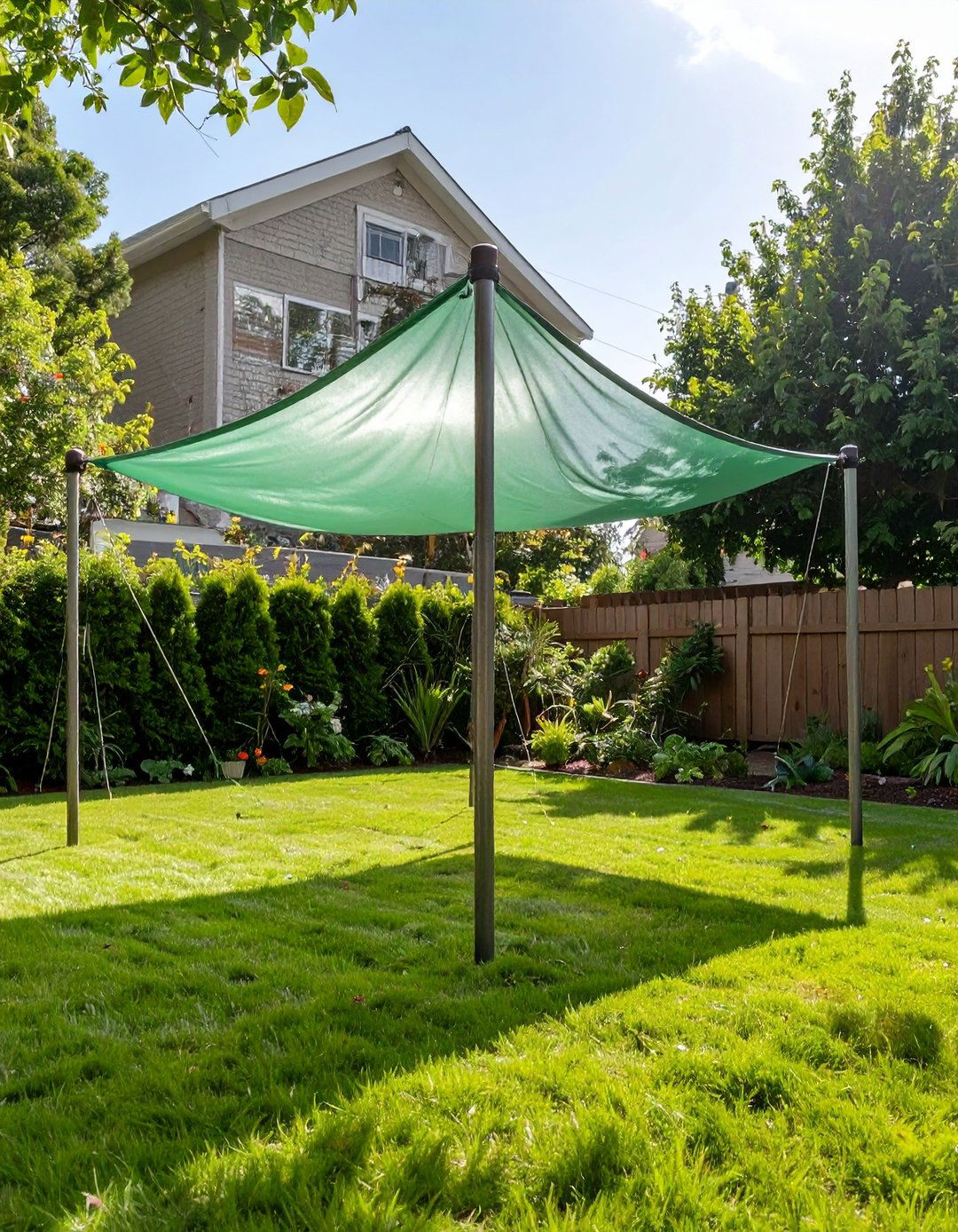 Repurposed Tarp and Pole System - 30 budget diy backyard shade ideas