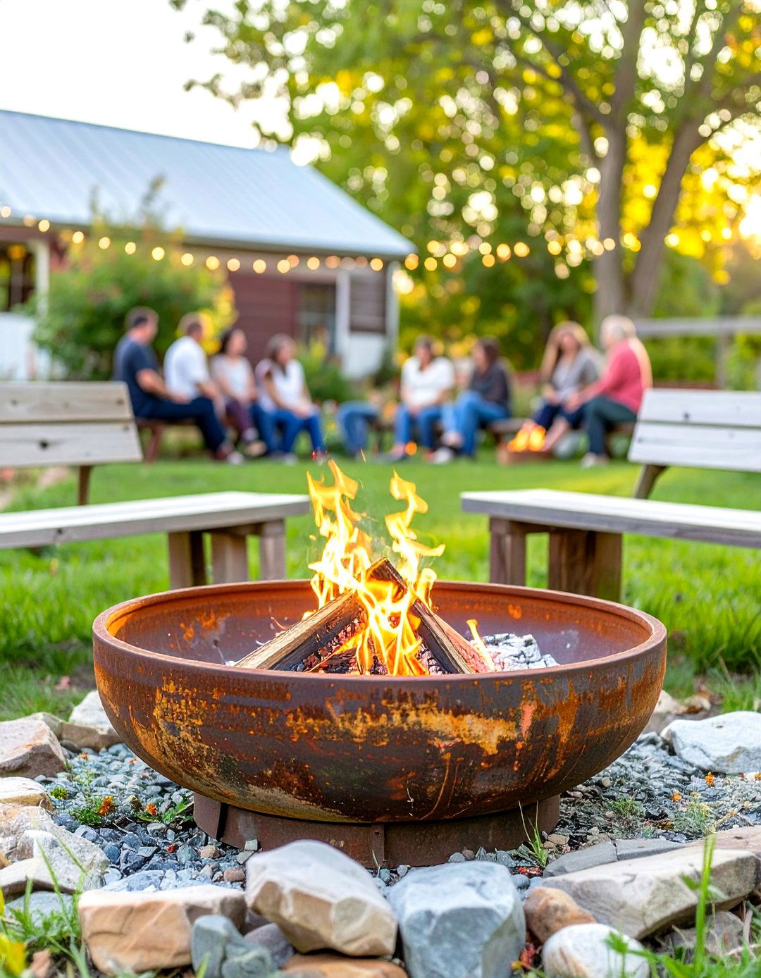 Repurposed Tractor Wheel Fire Pit - 30 small outdoor fireplace ideas