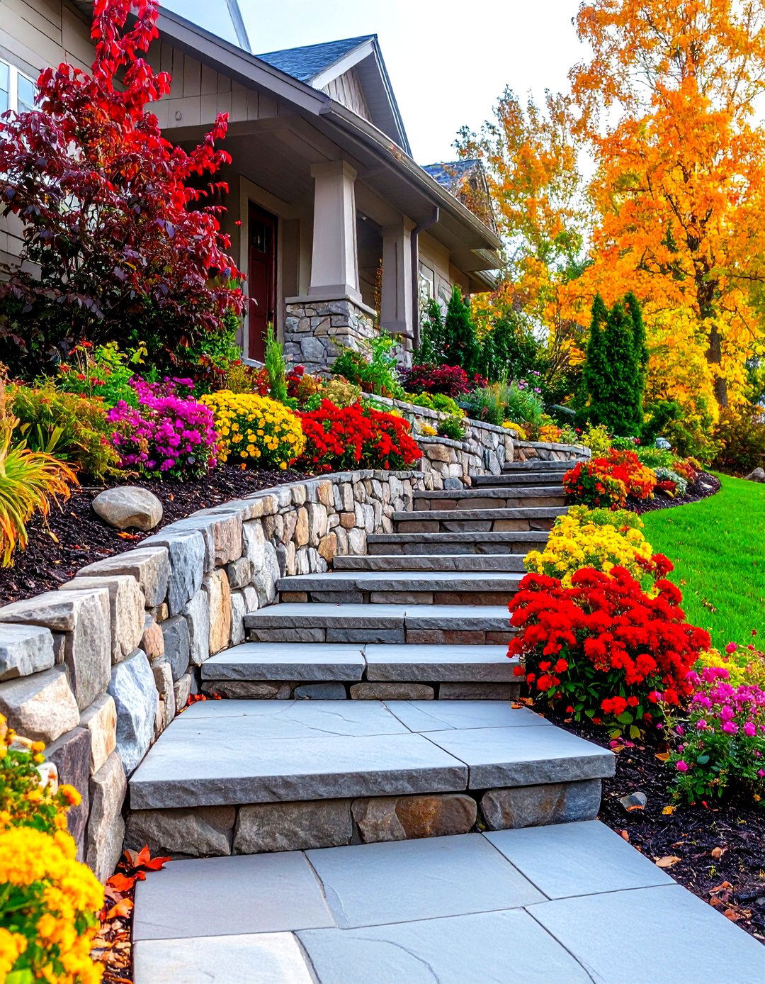 Retaining Wall Framing a Front Walkway - 30 retaining wall ideas for sloped front yard