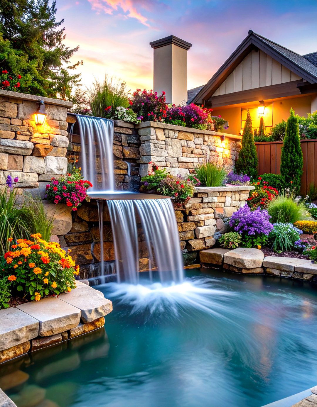 Retaining Wall Incorporating a Water Feature - 30 retaining wall ideas for sloped front yard