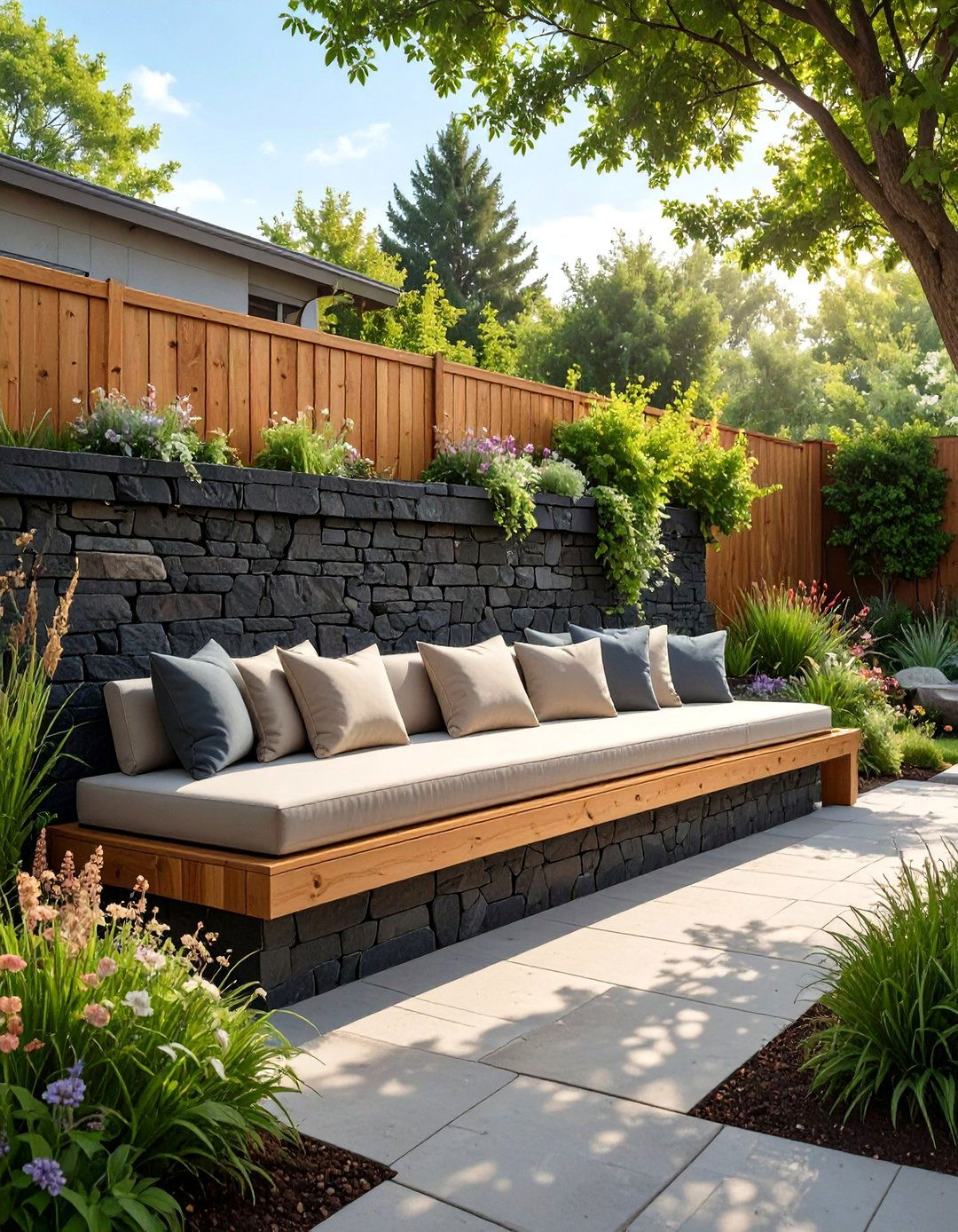 Retaining Wall with Built In Seating - 30 backyard retaining wall ideas