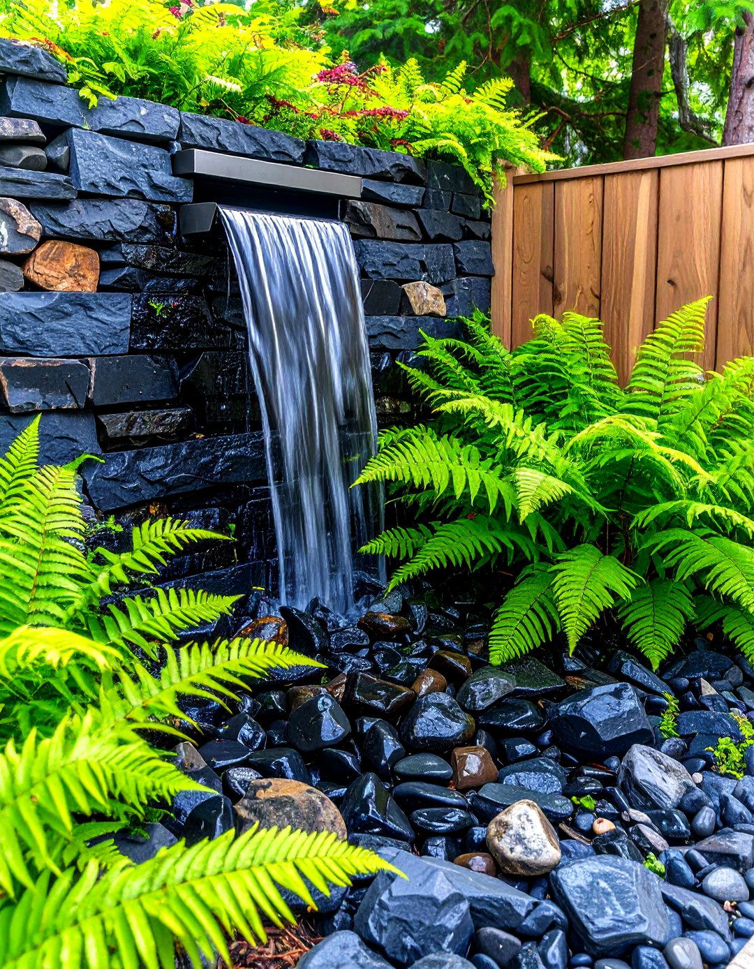 Retaining Wall with Built In Water Feature - 30 front yard retaining wall ideas