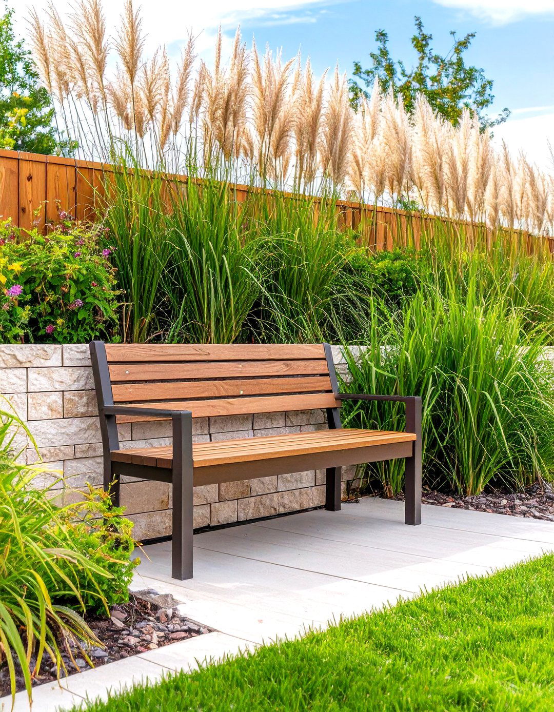 Retaining Wall with Integrated Bench Seating - 30 front yard retaining wall ideas