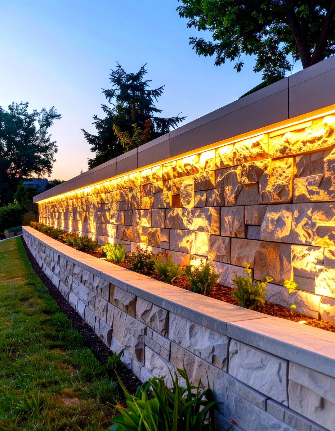 Retaining Wall with Integrated Lighting - 30 simple retaining wall ideas for sloped backyard