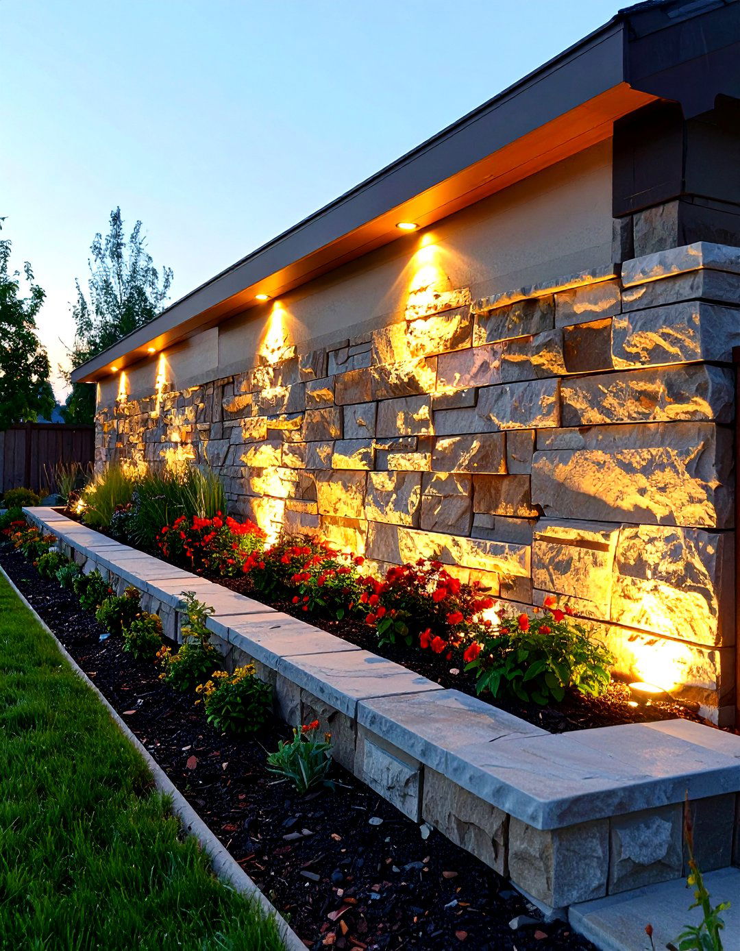 Retaining Wall with Integrated Low Voltage Lighting - 30 retaining wall ideas for sloped front yard