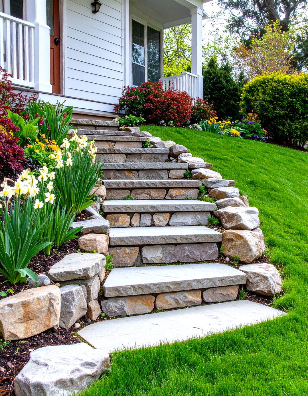 Retaining Wall with Integrated Steps for Accessibility - 30 retaining wall ideas for sloped front yard