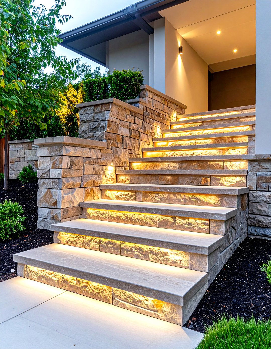 Retaining Wall with Integrated Steps - 30 front yard retaining wall ideas