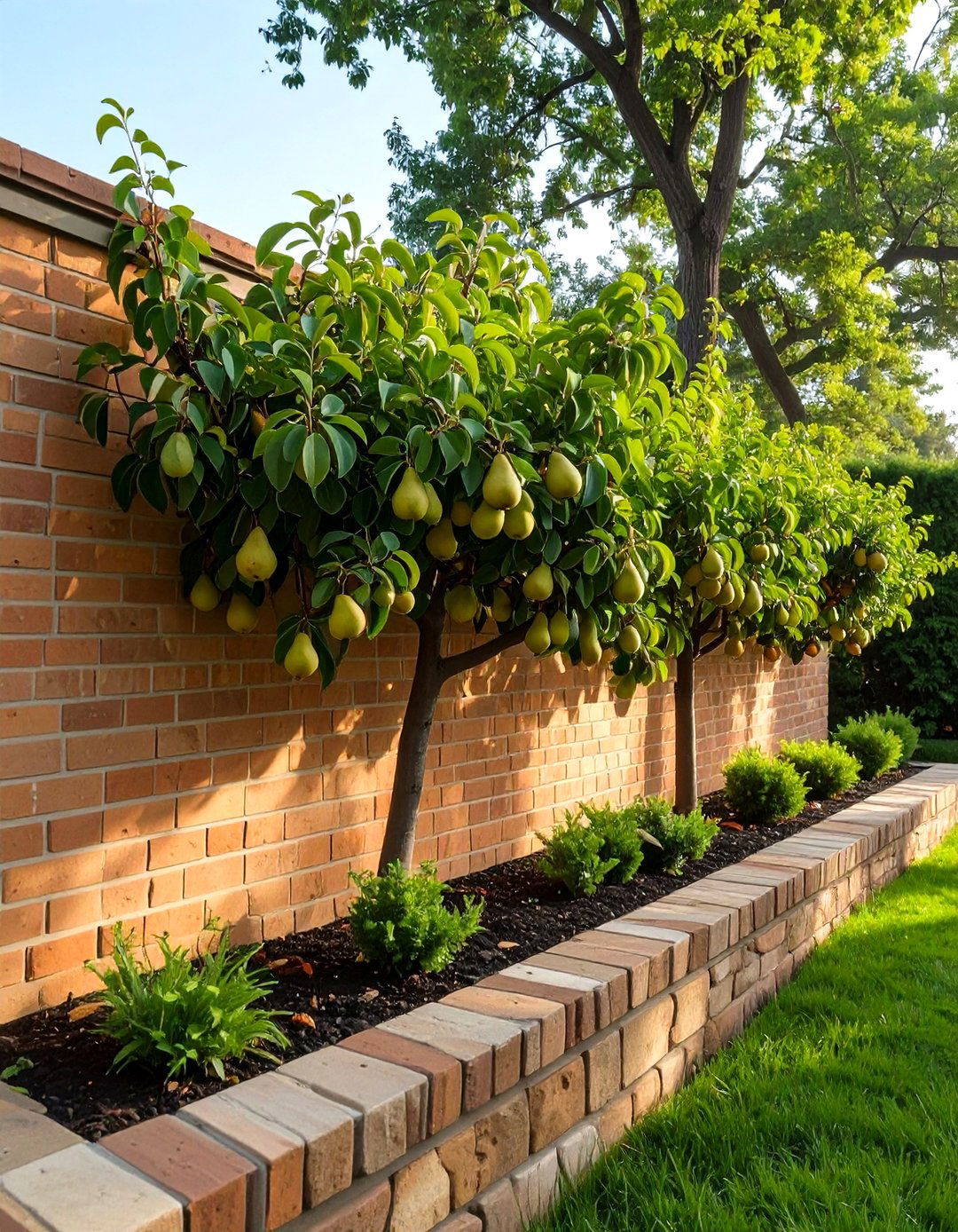 Retaining Wall with an Espaliered Fruit Tree - 30 backyard retaining wall ideas