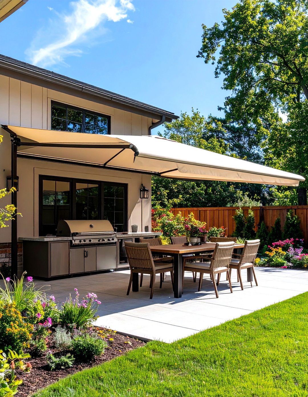 Retractable Awning Over a Patio Grill Area - 30 patio grill ideas