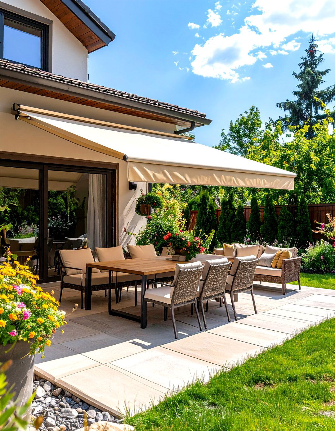 Retractable Awning Patio - 30 outdoor sitting area ideas