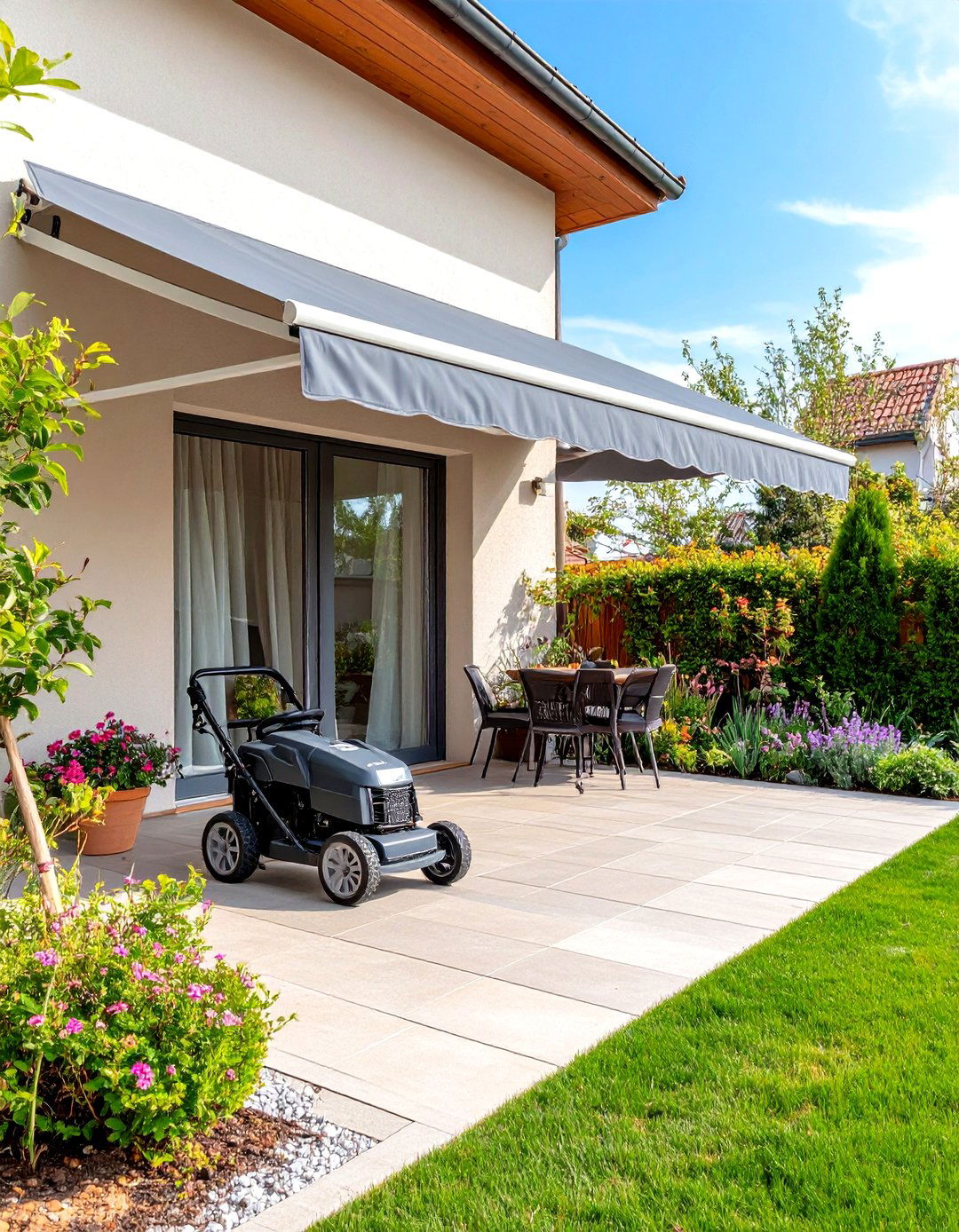 Retractable Awning Shelter - 30 lawn mower storage ideas