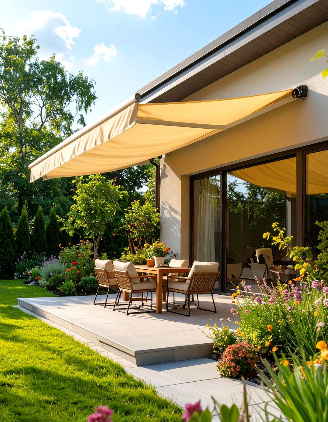 Retractable Awning for Shade and Shelter - 30 small garden design ideas