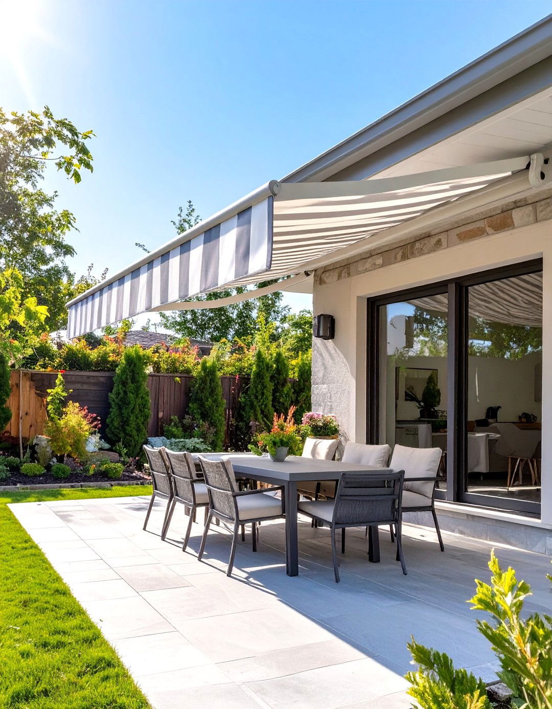Retractable Awning for Shade - 30 small backyard landscape ideas
