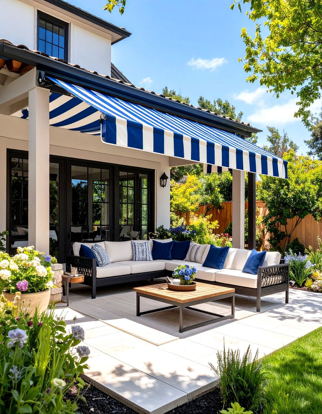 Retractable Fabric Awning - 30 patio covering ideas