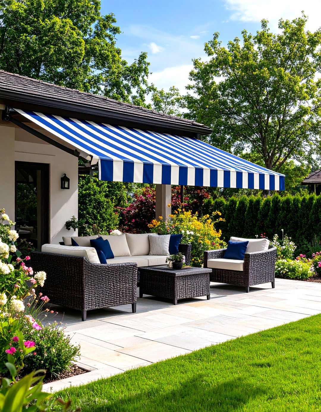 Retractable Fabric Awning - 30 patio sun shade ideas