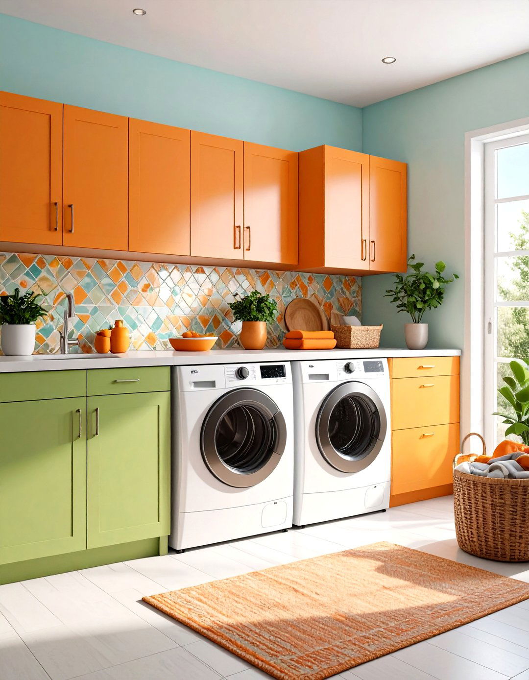 Retro Avocado and Orange Laundry Room - 30 laundry room color ideas